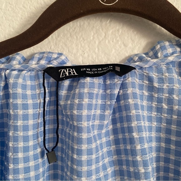 NWOT Zara Women's Size XS Blue Gingham Long Sleeve Crop Top - Picture 4 of 5